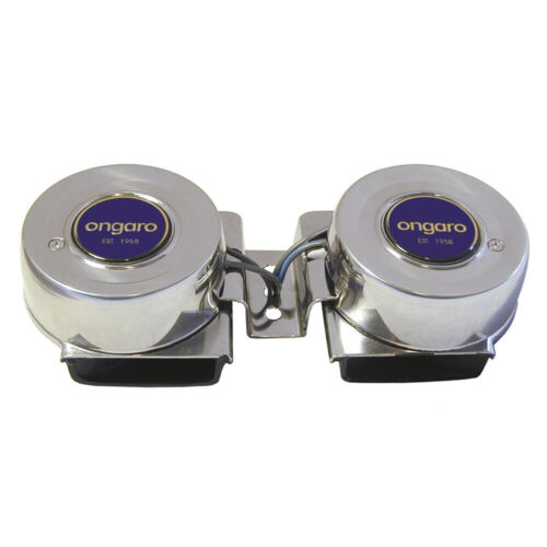 Ongaro All-Stainless Mini Compact Twin Horn - 12V 10002