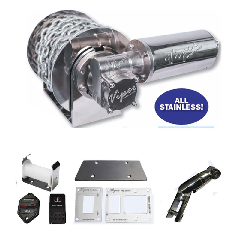 Viper S Series RAPID 1000W Stainless Winch Kit Inc 75m Rope and Chain + Wiring Loom