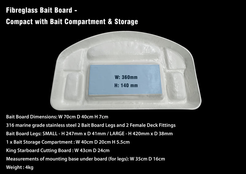 Fiberglass Bait Board - Compact with Bait Compartment and Storage