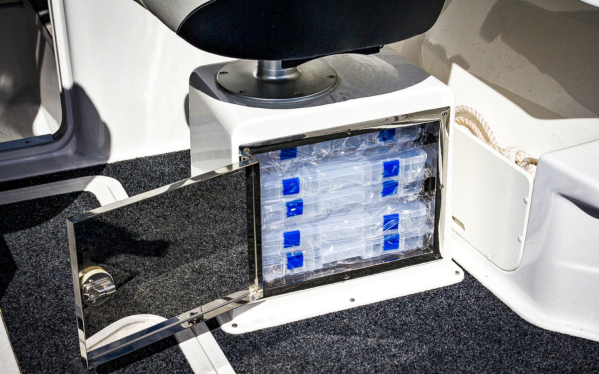fibreglass seat box with tackle tray Fibreglass Seat Box | SS Tackle Locker