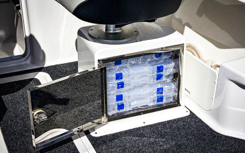 fibreglass seat box with tackle tray Guide Series Boat Slide Out Drawer (color: Silver) facing seating Viper Pro Series Combo Seat