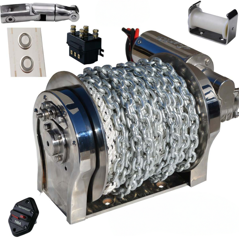 Viper “S” Series Gravity Feed 1000W All Stainless Winch Bundle 90m Rope & Chain Kit + Wiring Loom