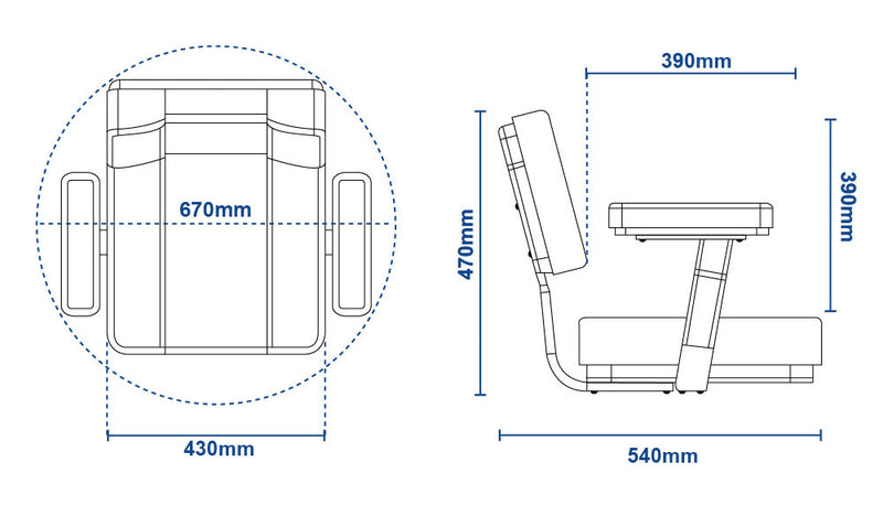 Deluxe High Back Padded Folding Boat Seat Diagram