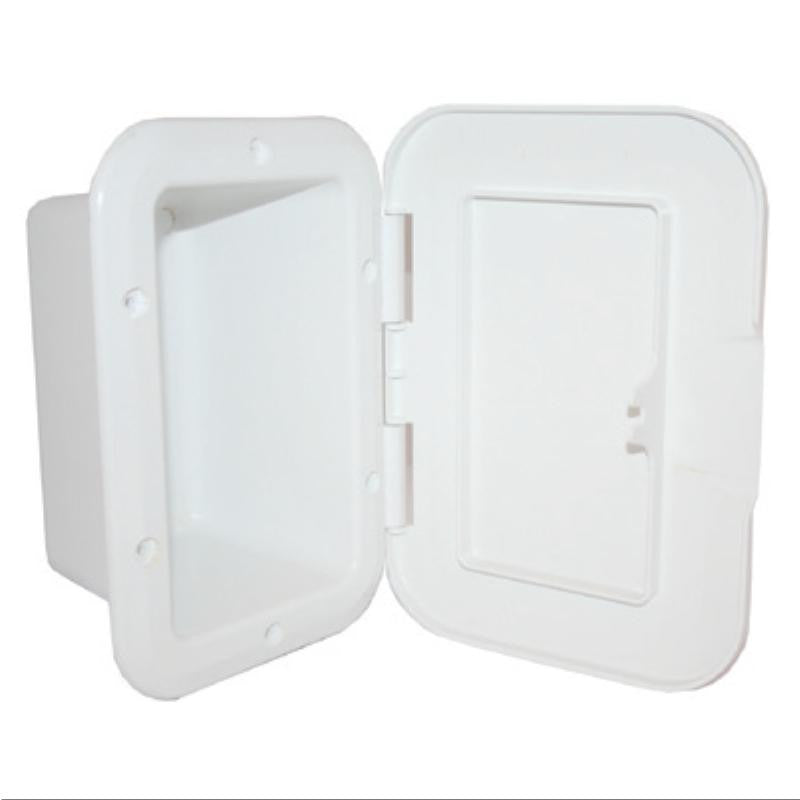 RECESSED BOXES WITH HINGED DOOR - WHITE, OPEN 183 x 110 mm